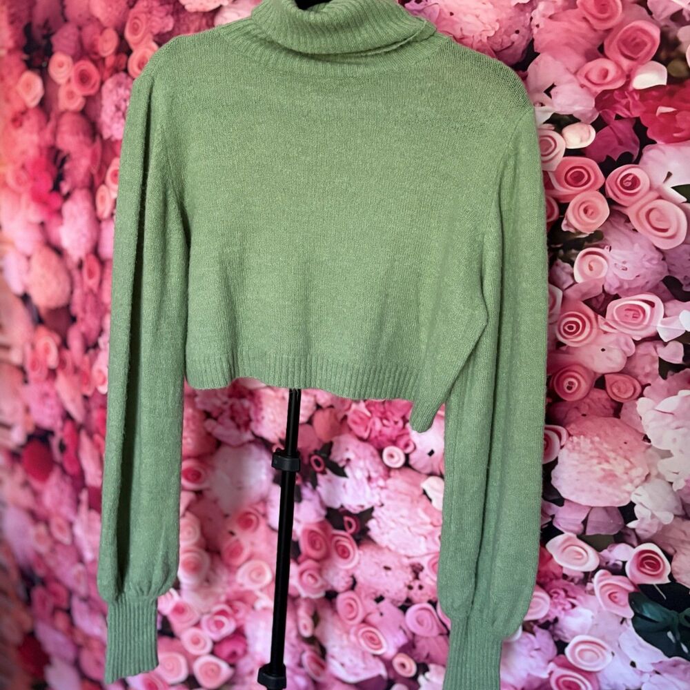 Princess Polly Women’s Cropped Turtleneck Sweater – Sage Green (Size 2 US)